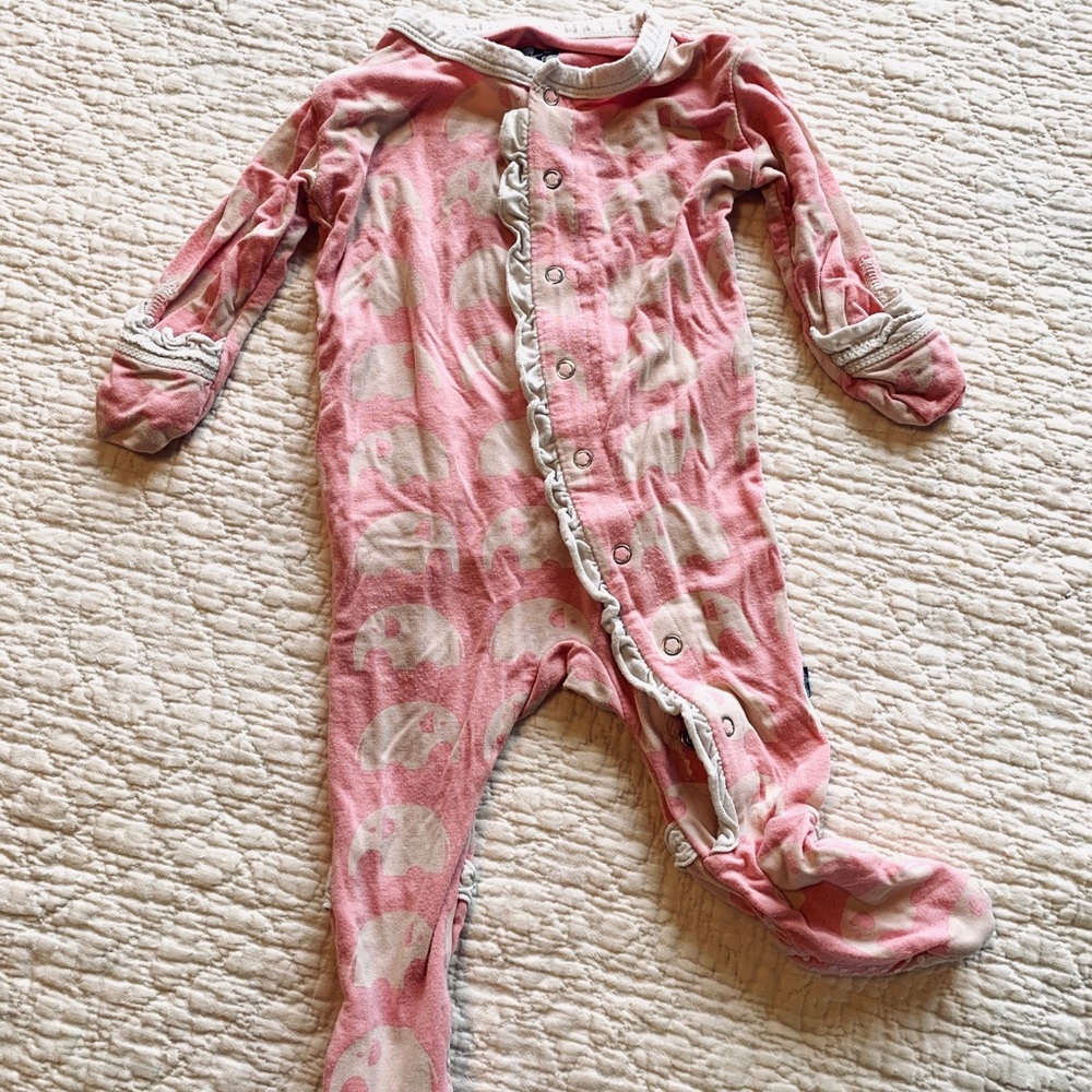 Kickee Pink Elephant Ruffle Footie